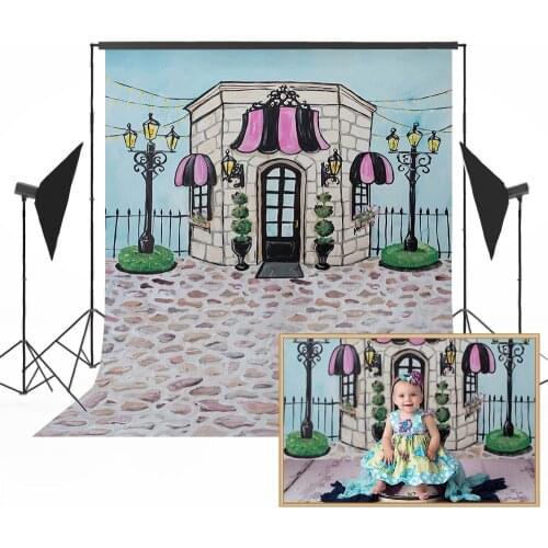 Baby Birthday Backdrop Toy Shop Theme Background For Photography Pink Shops Street Light Kids Child For Photo Booth Background