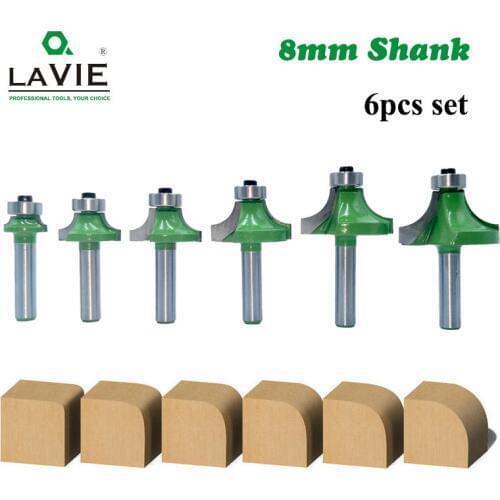 LA VIE 6pcs 8mm Corner Round Over Router Bit with Bearing Milling Cutter for Wood Woodworking Tool Tungsten Carbide MC02048