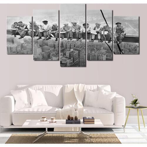 Lunch Atop A Skyscraper Canvas Painting Black White Wall Art Picture Modern Home Decor City Landscape Wall Picture Prints Poster