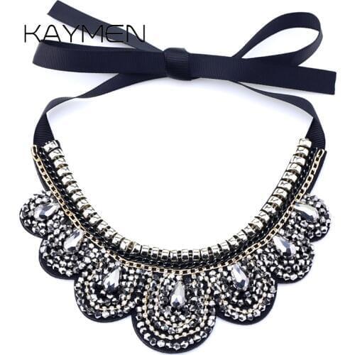 KAYMEN New Fashion Statement Crystal Necklace Pendant for Girls Handmade Fabric Bohemia Collar Bib Necklace Bijoux NK-01622