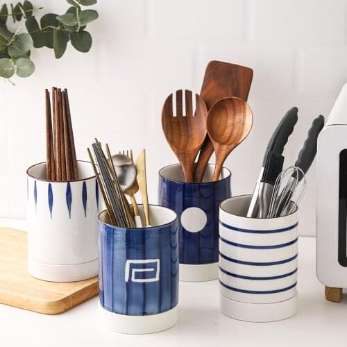 Ceramic Chopstick Holder Japanese Hand-painted Chopstick Cage Underglaze Chopstick Basket Kitchen Storage Tube