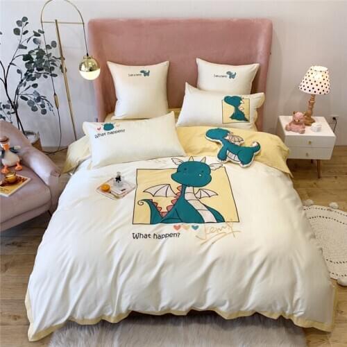 2020 Luxury Egypt Cotton Lovely dinosaurs Bedding Set Cartoon Duvet Cover Set Bed Sheet Pillowcases Single Queen Size 3/4Pcs