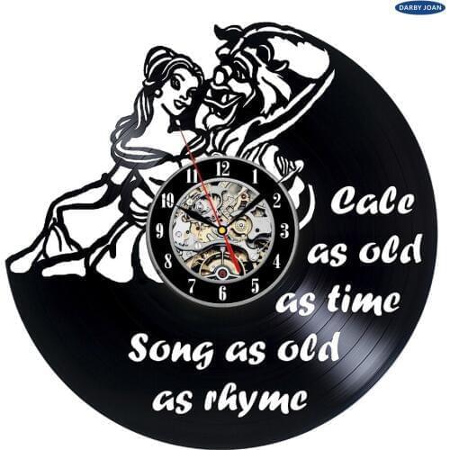 Beauty and Beast Belle Cartoon Vinyl Record Design Wall Clock - Decorate your home with Modern Beauty and the Beast Art