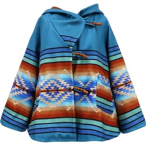 Fashion Women Autumn Winter Toggle Button Coat Print Hooded Jacket with pockets traveling femal casual outdoor street Outerwear