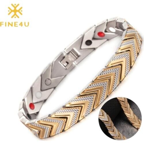 FINE4U B511 Magnetic Bracelets Bangle for Women 4 in 1 Health Care Bio Energy Germanium Healing Female Jewelry for Arthritis