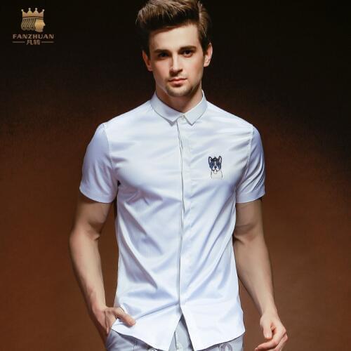 FanZhuan Free Shipping New casual Male man mens Summer thin white grey shirt short sleeve non-iron wrinkle printed 812079