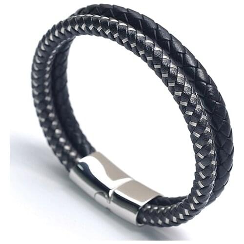 Real Bestxy Engraving Mens Braided Leather Bracelet Stainless Steel ID Tag Bracelet for Men