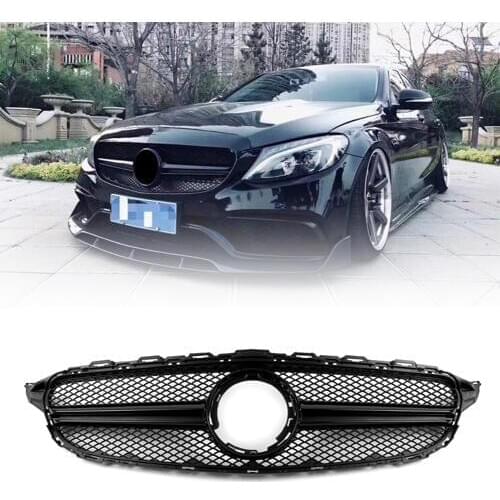 Car Front Grill Mesh Grille For Mercedes Benz C Class W205 C200 C250 C300 C350 2015 2016 2017 2018 Black ABS Plastic