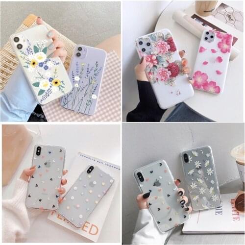 Transparent Floral Soft Case For Carcasa iphone 11 pro max 8 7 Plus 6 6S XS 5 5S SE 2020 10 X xs max Cases Cover Flower Coque
