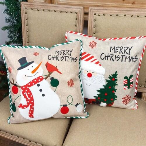 Christmas Decoration New Santa Snowman Pillowcase Linen Creative Embroidery Sofa Pillowcase Cushion