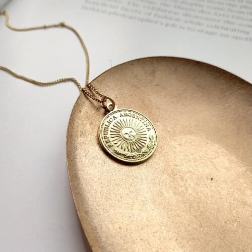 925 Sterling Silver Jewelry Necklace for Graduation Argentina Amulet Round Coin Medal Golden Sun Necklace Mother Daugher Gift