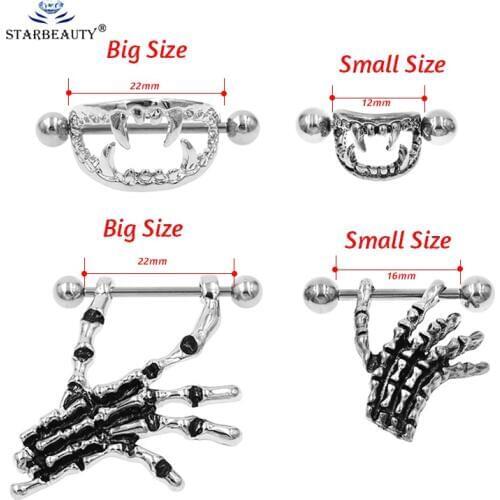 Cheap Big Small Size New Wildless Skull Vampire Shape Nipplering Mixed Size Nipple Barbell Piercing Earrings Fashion Jewelry