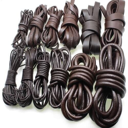 2meter 1.5 2 3 4 5 6 8mm Brown Genuine Cow Leather Cord Bracelet Necklace Findings Round Flat Leather Rope String Jewelry Making