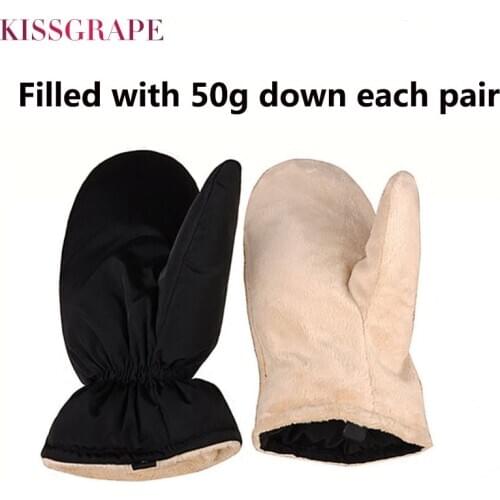 Unisex Down Feather Gloves Snowboard Ski Men Women Winter Warm Snow Mountain Skiing Snowmobile Children Gloves With Rope hang