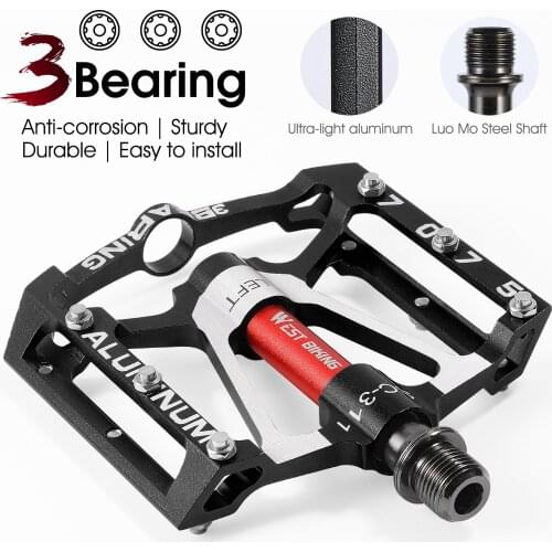 WEST BIKING 3 Bearings Bicycle Pedals CNC Alloy Ultralight MTB Road Bike Part Anti-slip Flat BMX Pedals Cycling Accessories
