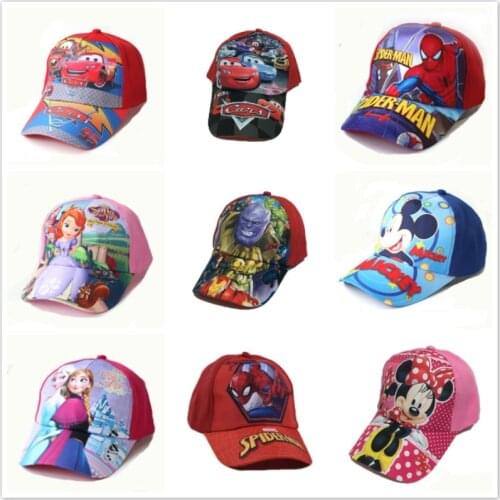 Spring Childrens Baseball Cap Kids Sun Hat Spiderman Mickey Minnie Frozen Elsa Sophia Baby Boy Girl Hip Hop Cotton Snapback Cap