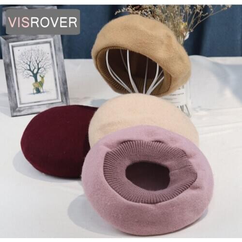 VISROVER winter wool beret solid color female wool cap winter autumn spring hat solid color top quality Women Boina wholesales