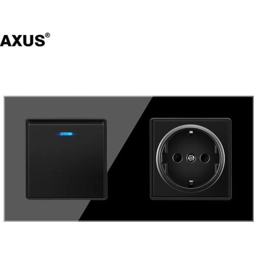 AXUS Light Switch With EU Power Wall Sockets Black White Wall Led Switch 1/2/3Gang 1Way 2Way Crystal Panel Dark Blue Backlight
