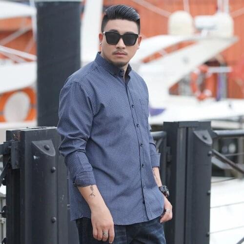 High quality autumn 10XL 12XL 11XL Large Size Men Shirt long Sleeve plaid purpleBusiness formal Men oversize office Shirt 66 80