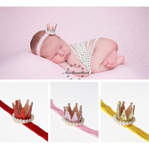 Yundfly Toddler Baby Felt Crown Elastic Headband Faux Pearl Headwear Tiara Girls Hair Accessories Photoshoot