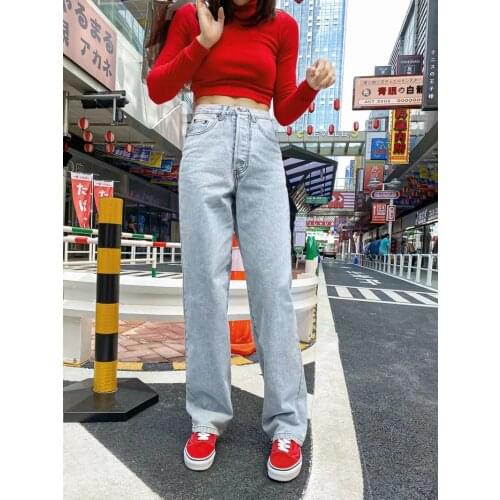 Woman Loose Boyfriend Jeans 2021 New Fashion Straight Pants High Waist Casual Mom Baggy Jean Female Full Length Denim Trouser