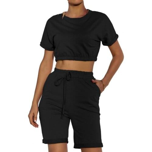 2020 Gray Two Piece Set O Neck Sleeveless Crop Top And Shorts Biker Casual Women Set Summer Sport Outfit Ribber Dropshipping