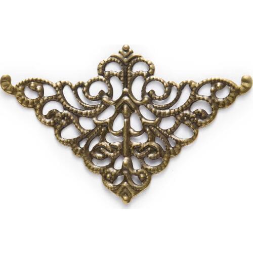 10/100 Piece Bronze Tone Filigree Triangle Shaped Wraps Jewelry Making DIY Connnector Embellishments Findings 50x32mm