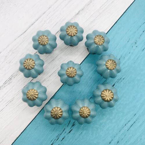 10x Children Room Drawer Handles Blue Pumpkin Ceramic Dresser Knob Cute Cabinet Door Handles and Cupboard Knobs with Screws