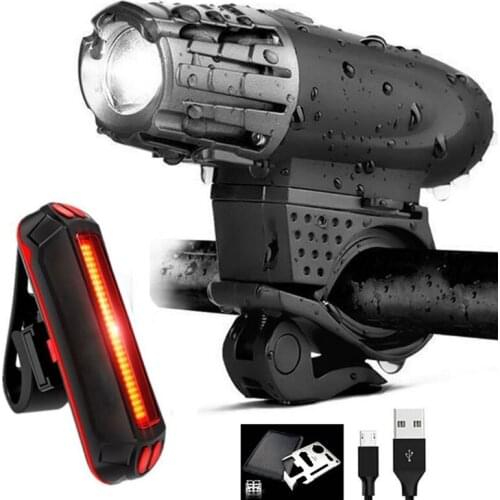 2pcs Bike Lights Rechargeable XML T6 CREE Bicycle LED Lights Front Headlight + Rear Taillight Cycling Flashlight Warning Lights