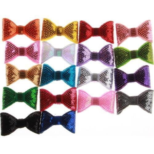 200PCS 5CM Fashion Shiny Sequin Bows For Girls Hair Accessories Appliques Hair Bow For Headbands Cloth Head For Hair Accessories