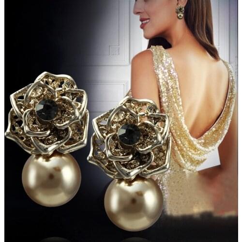 2021 Korea New Rose Champagne Pearl Earrings Women Fashion Sweet Temperament Earrings Popular Accessories