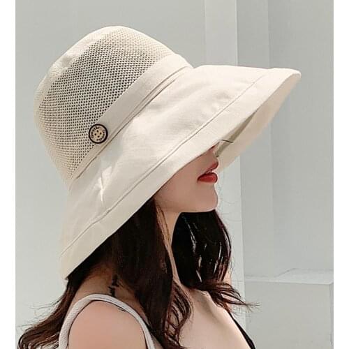 60% Dropshipping!!Women Floral Interior Button Decor Wide Brim Sun Hat Outdoor Sports Bucket