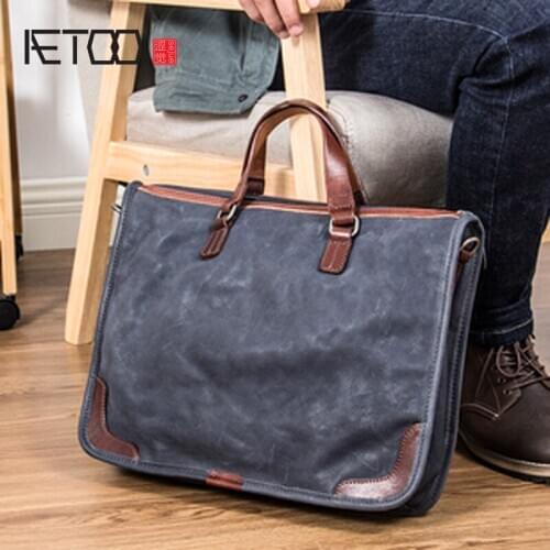 AETOO Leather mens handbag, one-shoulder diagonal cross briefcase, cross-sectional head leather leather business bag