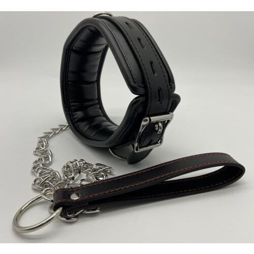 Bdsm Bondage Leather Strap of Slave Restraints Choker Collar with Metal Chain for Men Women Gay Fetish Traction Flirt Sex Toys