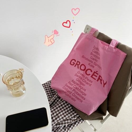 Korean Large Canvas Tote Shopper Bags for Women Pink Letters Shoulder Shopping Bag Books Bag For Ladies Cotton Cloth Eco Handbag