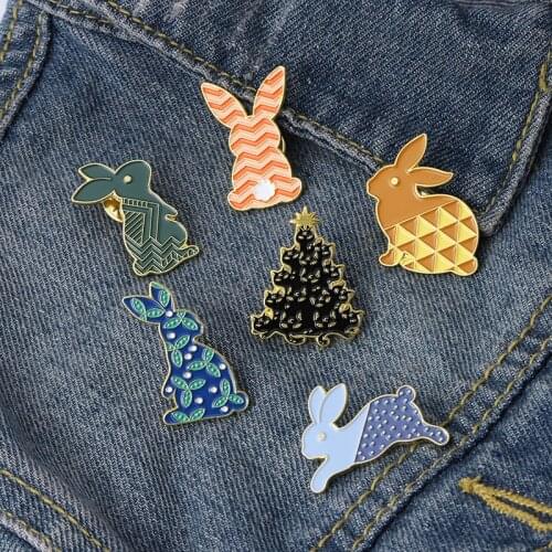 Pattern Tattoo Rabbit Enamel Pins Custom Hand Drawing Animals Brooch Lapel Badge Cartoon Jewelry Gift for Kids Friends Wholesale