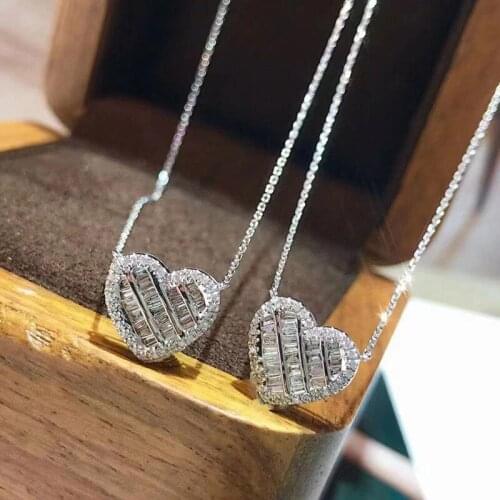 Designer original new ladder-shaped love heart-shaped inlaid full zircon necklace pendant exquisite charm ladies silver jewelry