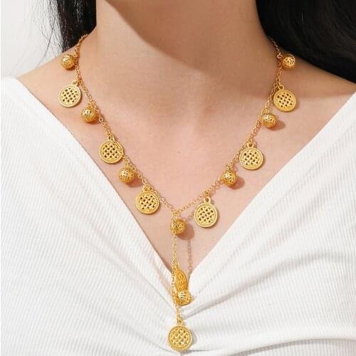 Aprilwell Bohemian Long Pendant Necklace For Women Gold Round Tassel Chain Y2k Jewelry Gift E Girl Friend Auspicious Accessories