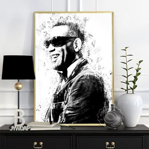 Ray Charles Robinson Black White Sketch Poster, Ray Charles Musician Watercolor Canvas Painting, Nordic Minimalism Home Decor