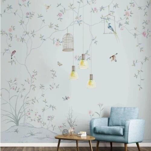 Custom murals 3D hand-painted flowers and birds TV decorative painting background Self Adhesive wallpaper decorate Waterproof