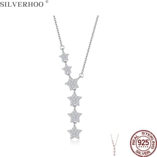 SILVERHOO 925 Sterling Silver Pendant Necklace For Women Five-Pointed Star Austria Crystal Necklace Party Fine Jewelry Fashion