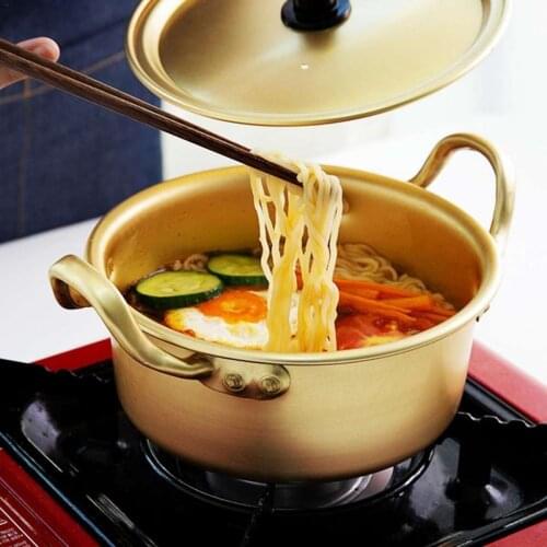 Korean Ramen Noodles Pot Aluminum 14cm 20cm Soup Pot Yellow Double Ears Soup Pot Student Dormitory Instant Noodles Small Pot