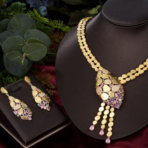 KellyBola Jewelry Noble Custom Shiny Zircon Pendant Necklace Set Ladies Wedding Banquet Show Exquisite Accessories 2021