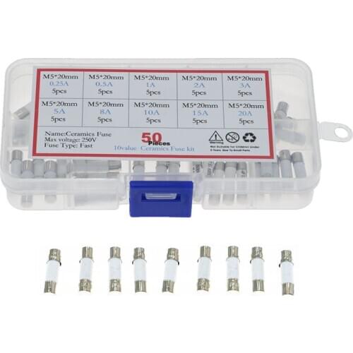 Ceramic fuse wire 50 boxes 5x20mm 0.25A~20A mixed fuse set
