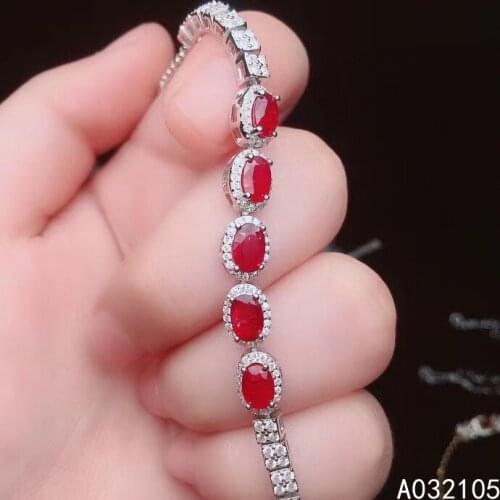 KJJEAXCMY fine jewelry 925 sterling silver inlaid Natural ruby women noble elegant oval OL style gem hand bracelet support detec
