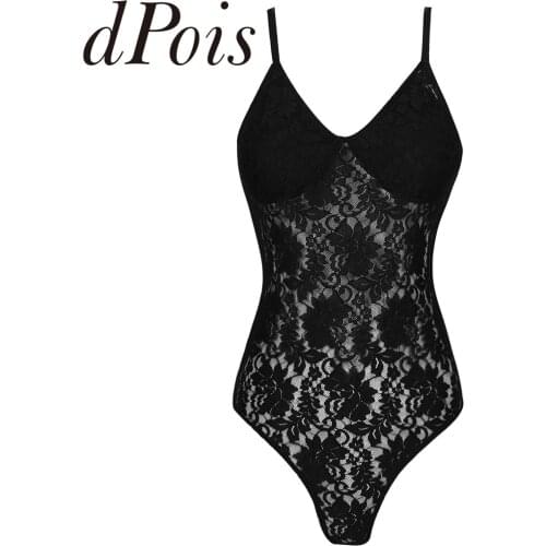 Sexy Womens One-piece Hollow Out Floral Lace Bodysuit Spaghetti Straps Open Upper Back Padded Push Up Tummy Control Leotrad