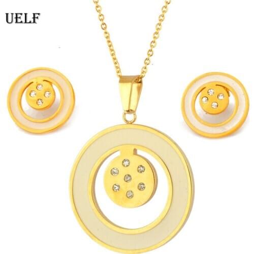 UELF New Trendy Stainless Steel Jewelry Sets Simple Fashion Round Necklace Earrings Sets For Woman Gift