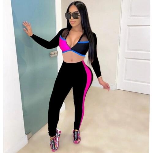 Summer Two Piece Set Women Sexy Nightclub Long Sleeves Mesh Crop Top+Pants Sets Sports Club Outfits Streetwear Wholesale Items