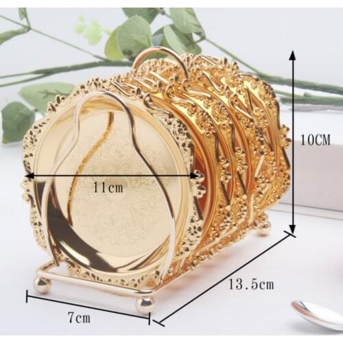 1 Set Metal Serving Plate Fruit Food Serving Tray Cup Mats Heat Insulation Mats with Bracket Kitchen Home Decor Accessories