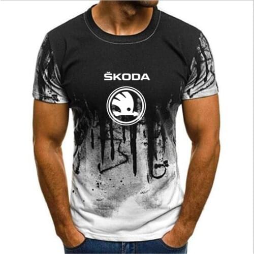 Gradient ink Skoda logo T shirt Summer men short sleeve T shirt Camouflage Short Sleeve tshirt Hip Hop Harajuku Male Tee